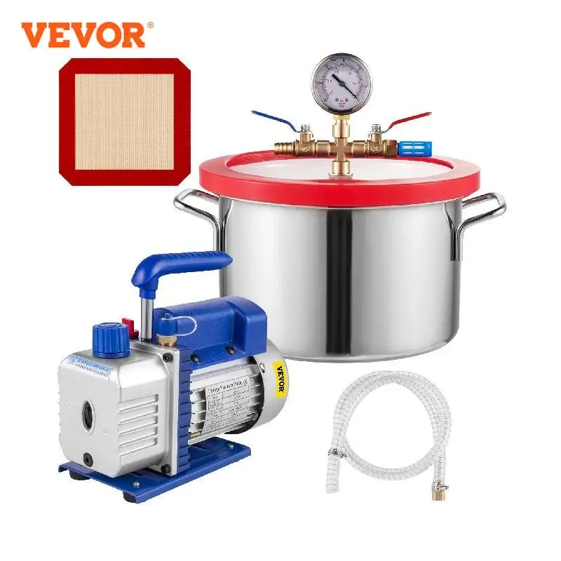 

VEVOR 1 Gallon Vacuum Degassing Chamber 3.8L Stainless Steel with 3 CFM Single Stage Vacuum Pump for Vacuum US Clearance Sale