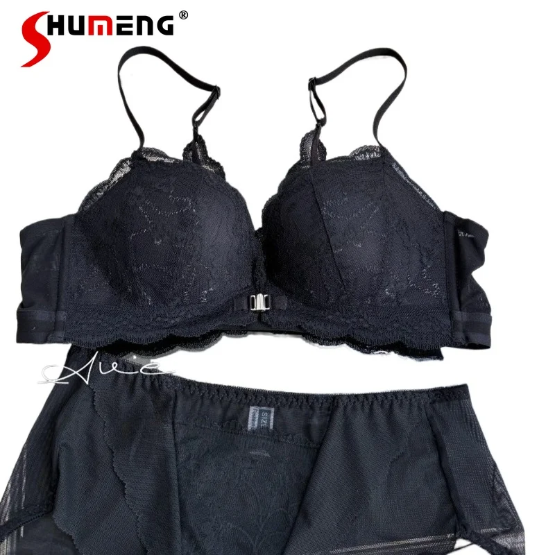 

French Lace Bra Set for Women with Small Busts Sexy and Beautiful Back Support Brief Suits Female Japanese Style Underwear