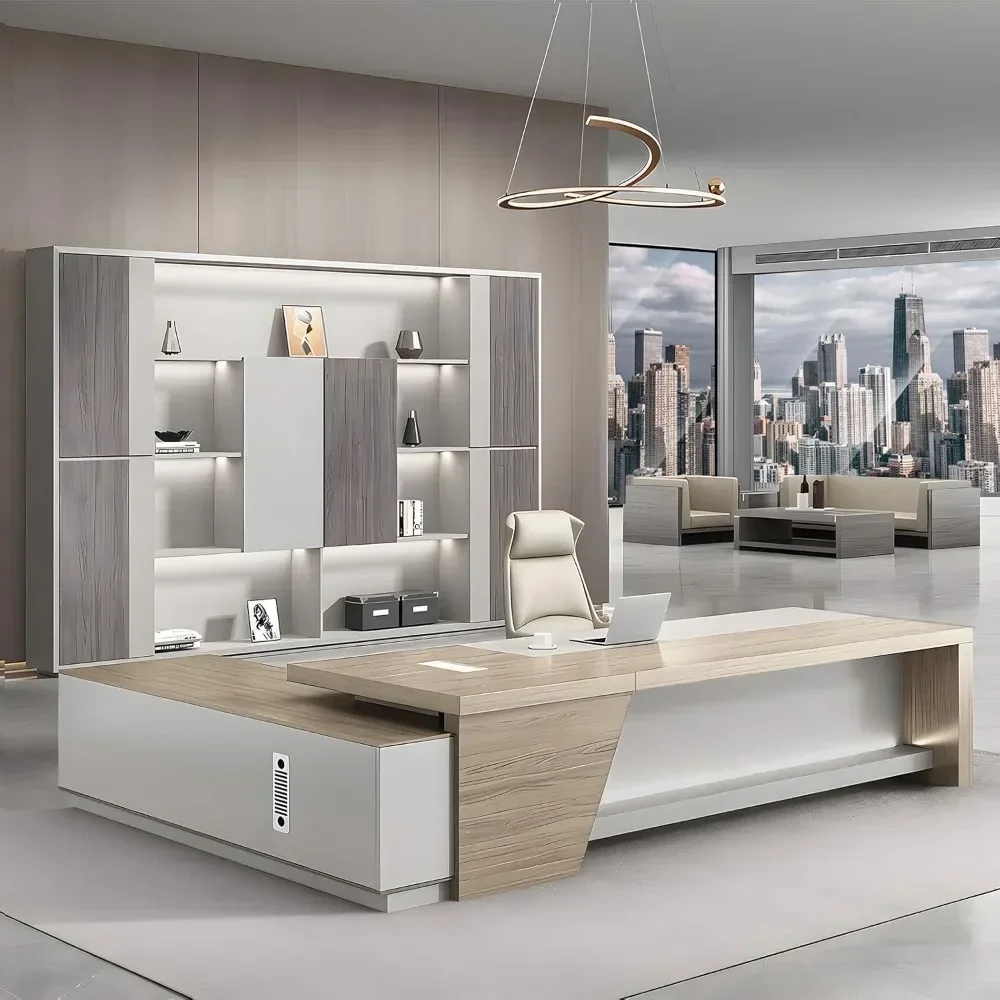 

Modern Executive Desk – Dual-Tone Finish, Integrated Cable Management, Lockable Storage, and Ventilated Design