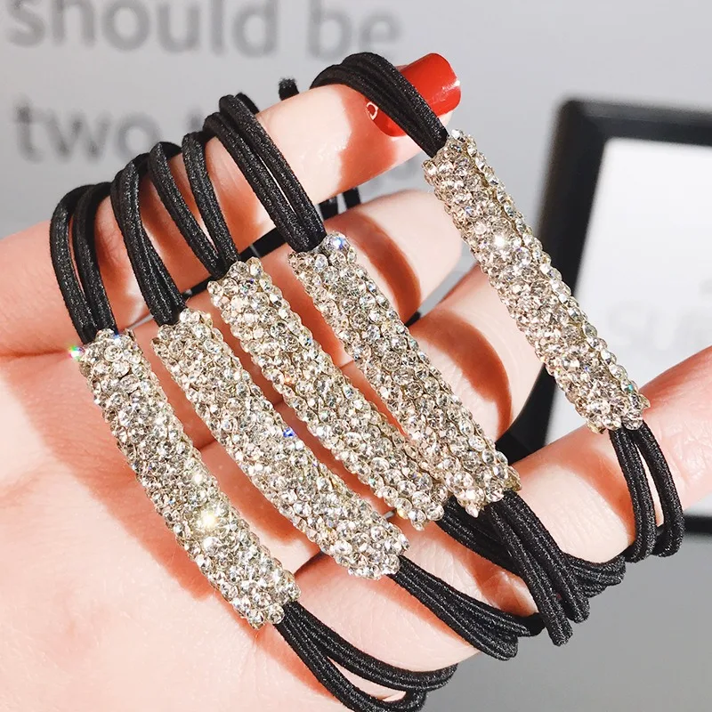 Glänzende Strass Gummiband elastische Haar Seil Krawatten Y2K Diamanten schwarz Mädchen Mode Hairside Mode frische Kopfbedeckung Zubehör