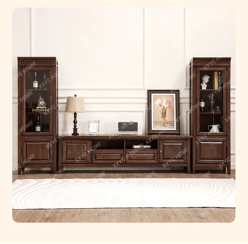 

Wall living room display home glass door solid wood TV side wine cabinet