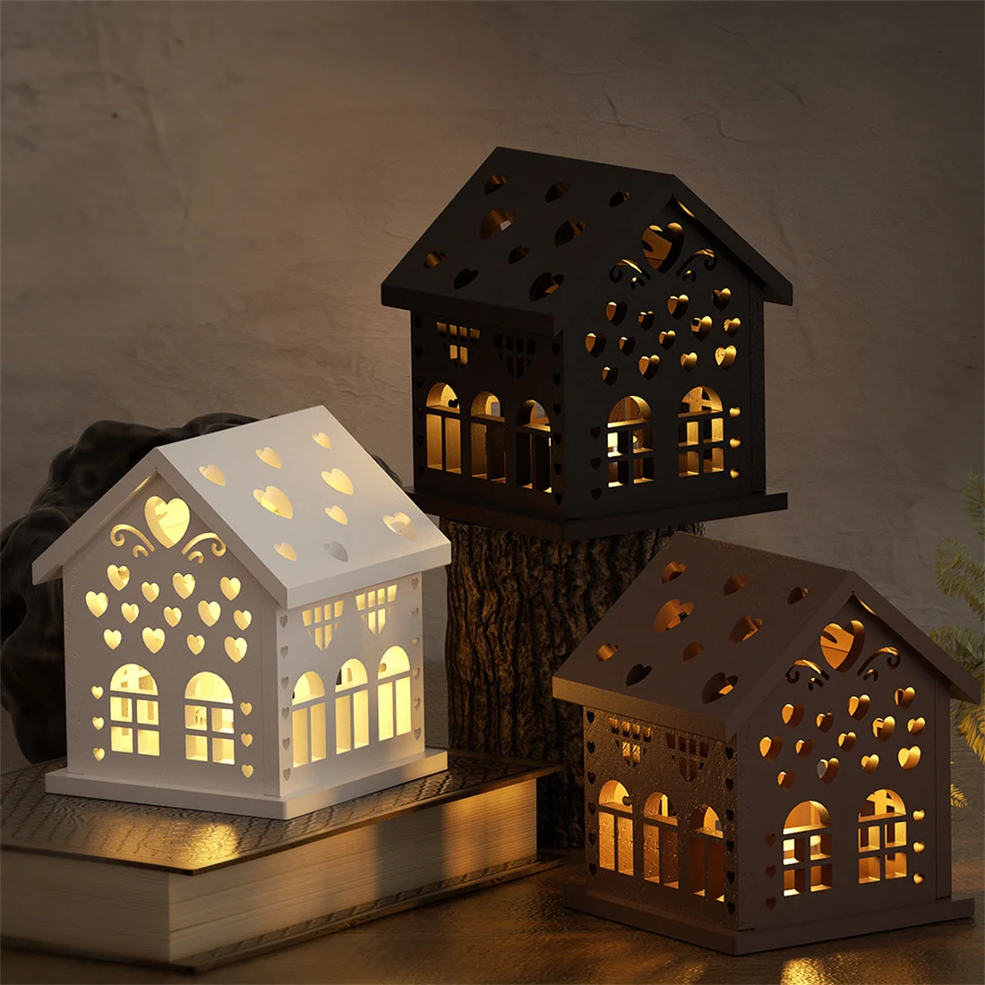 Love Home Night Lampshade Plaster Mold Hollow Love House Tealight Holder Concrete Mold Resin Mold Christmas Mold DIY Candlestick