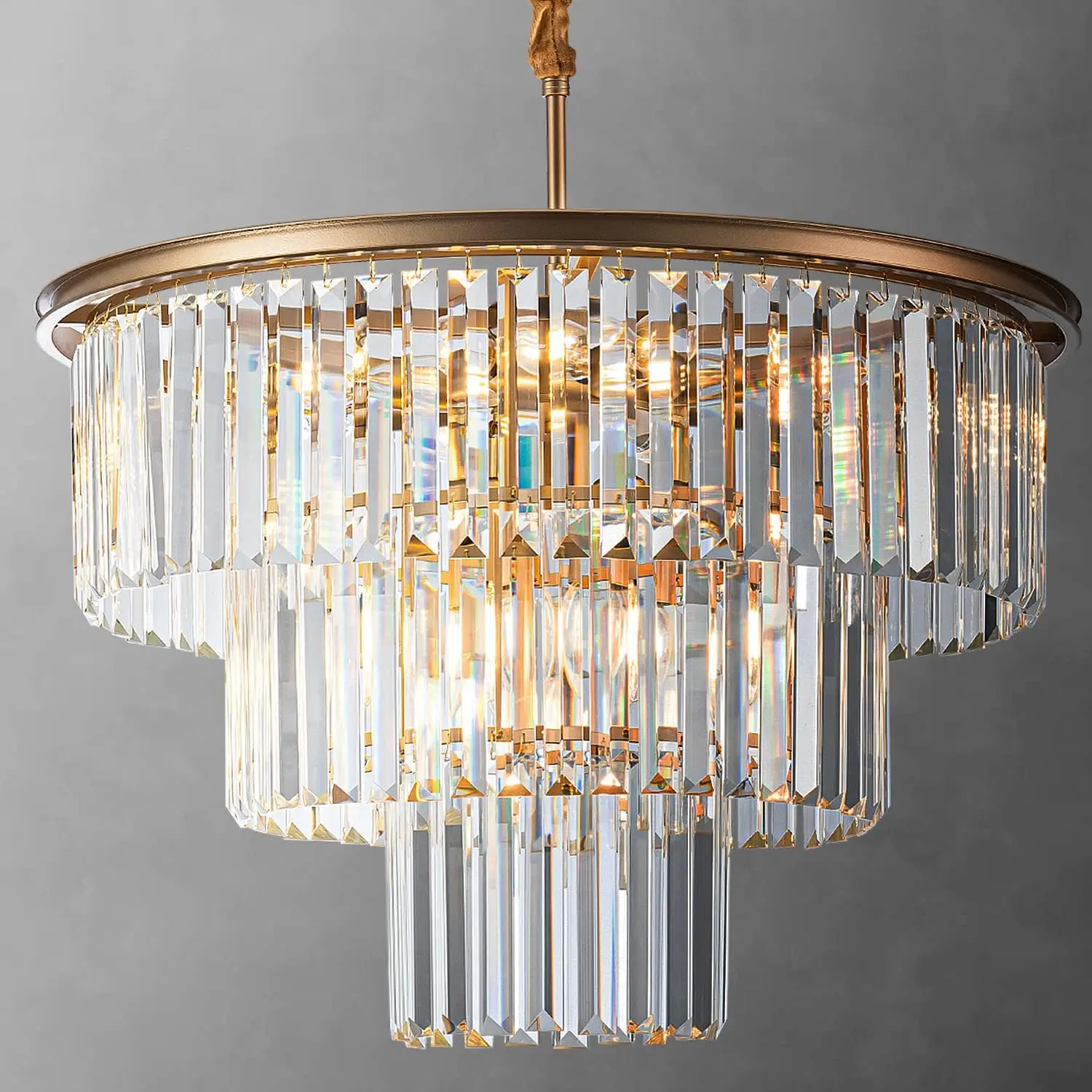 

Gold Modern Crystal Chandelier Crystal Pendant Chandeliers Light Fixture 3-Tier Crystal Hanging Lighting for Living Dinning