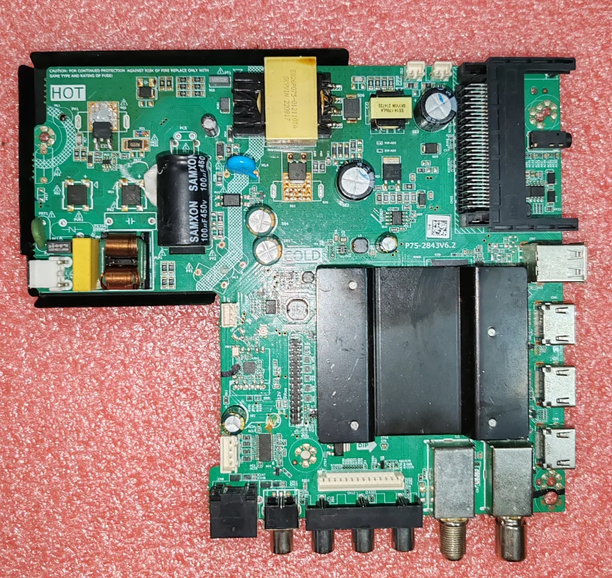 P75-2843V6.2   Three in one TV motherboard, physical photos, tested well  FOR 57--70v  570ma  45w