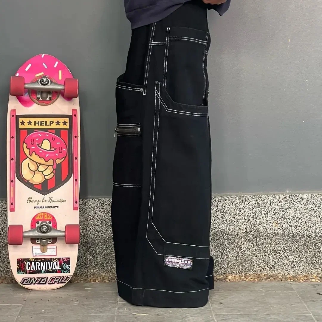 Jnco-ヒップホップロックの男性と女性のためのゆったりとしたパンツ,新しいワイドレッグ,ストリートウェア,原宿,ハイウエスト