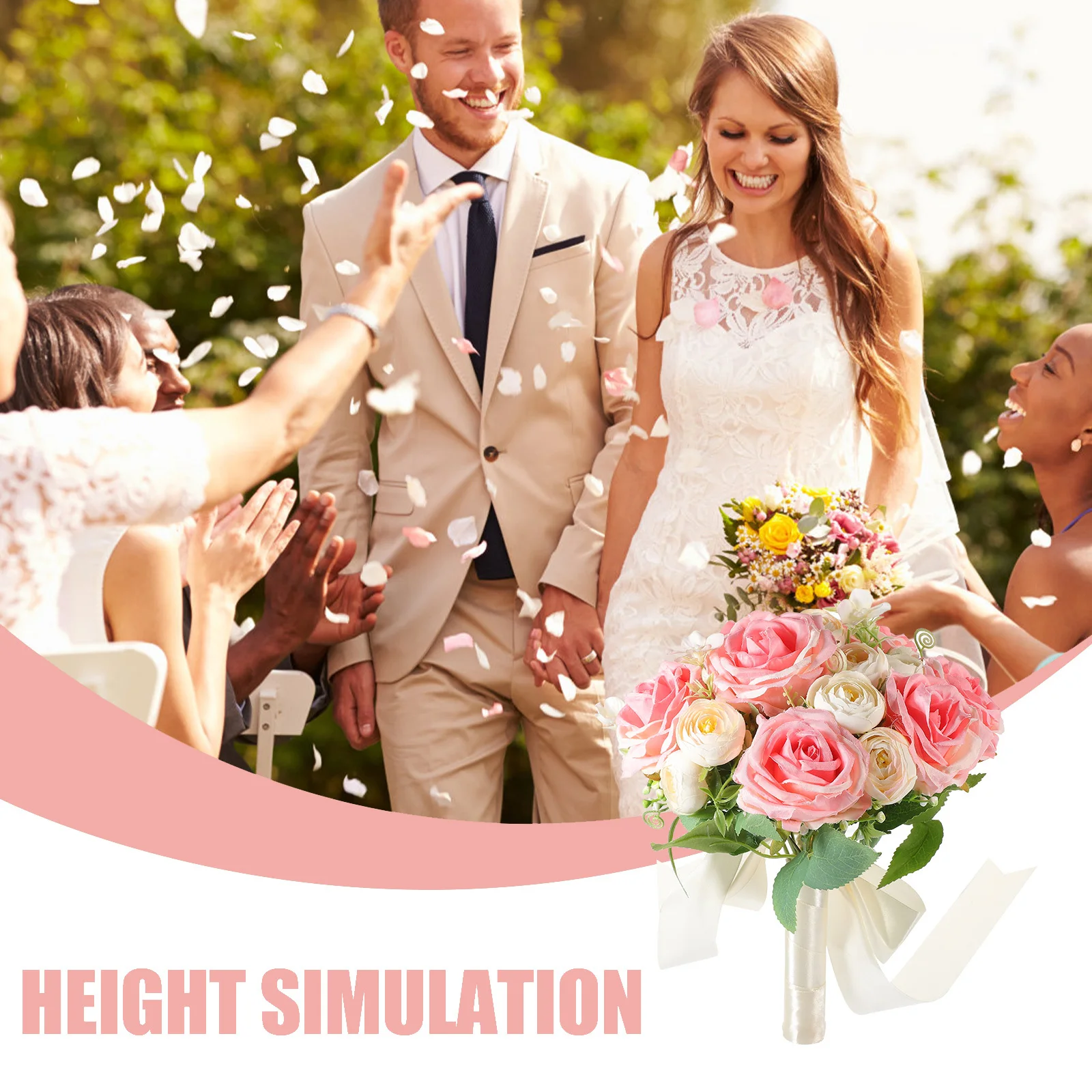 

1 Bundle Artificial Flower Bouquets Realistic Simulation Roses Green Leaves Long Lasting Wedding Bridal Decor Table Centerpiece