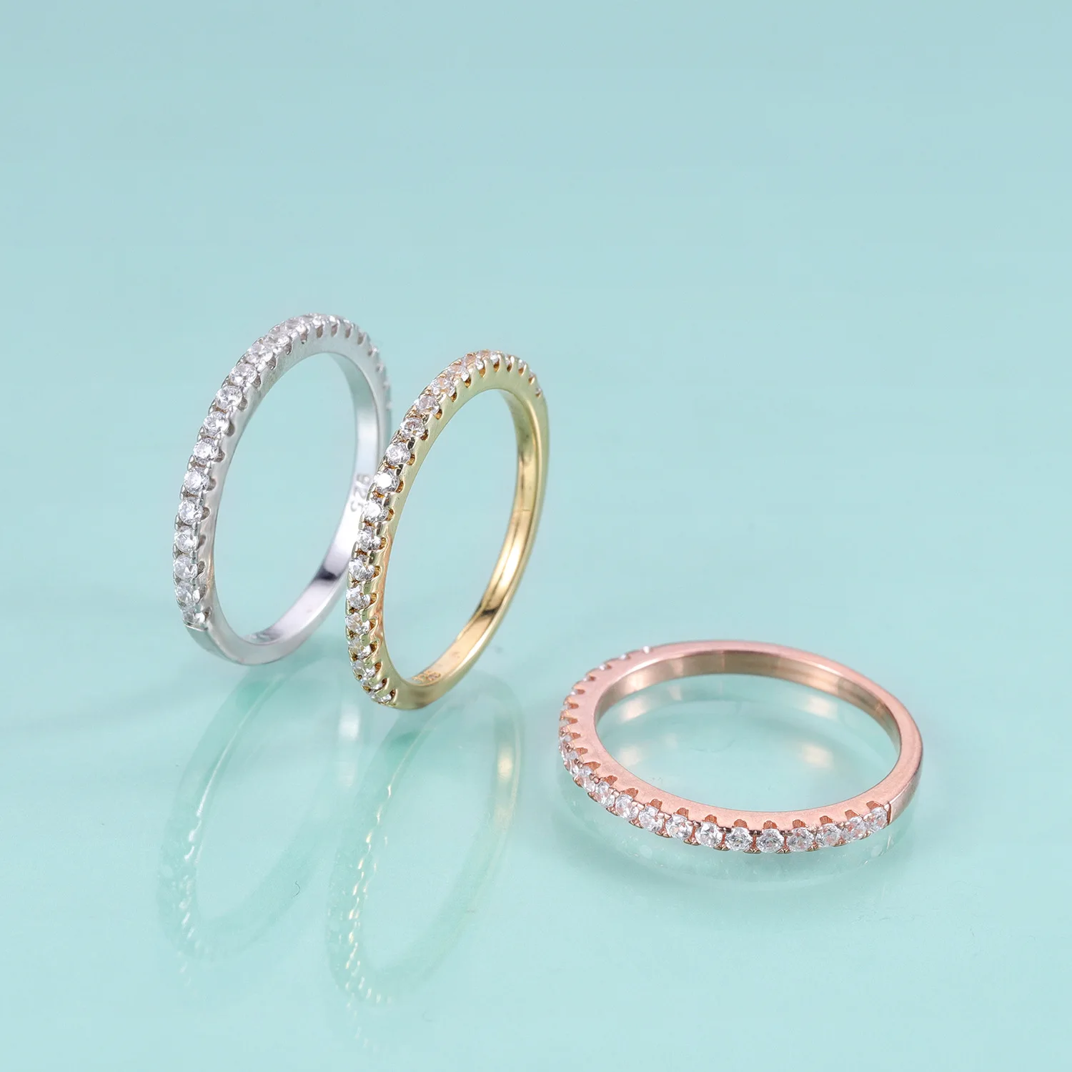 

Moissanite Ring 925 Sterling Sliver Gold/Silver Eternity Band Wedding Engagement Rings For Women Valentine's Day Gift