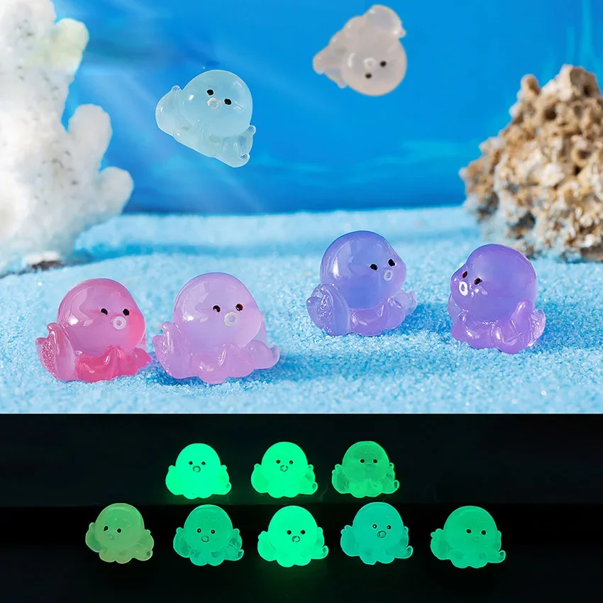 10pcs Mini Bright Luminous Baby Octopus Figurine Home Decor Glowing Miniature Fairy Garden Decoration Accessories