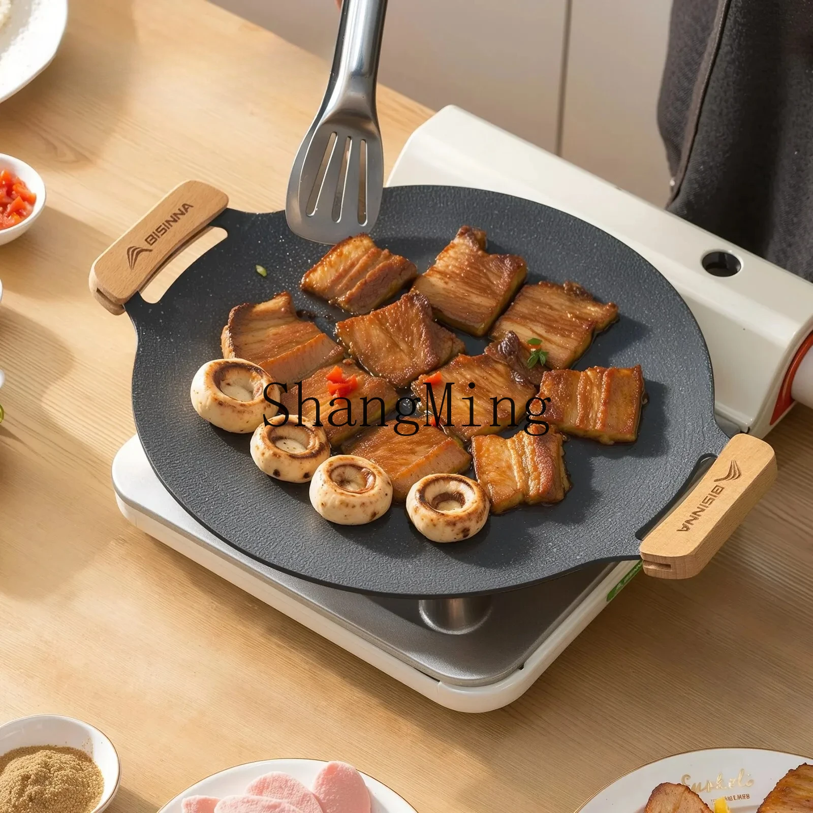 

PYH BISINNA 34CM Outdoor BBQ Grill Pan Non Stick Stovetop Baking Tray Korean Roastig Grill Plate Camping Equipment