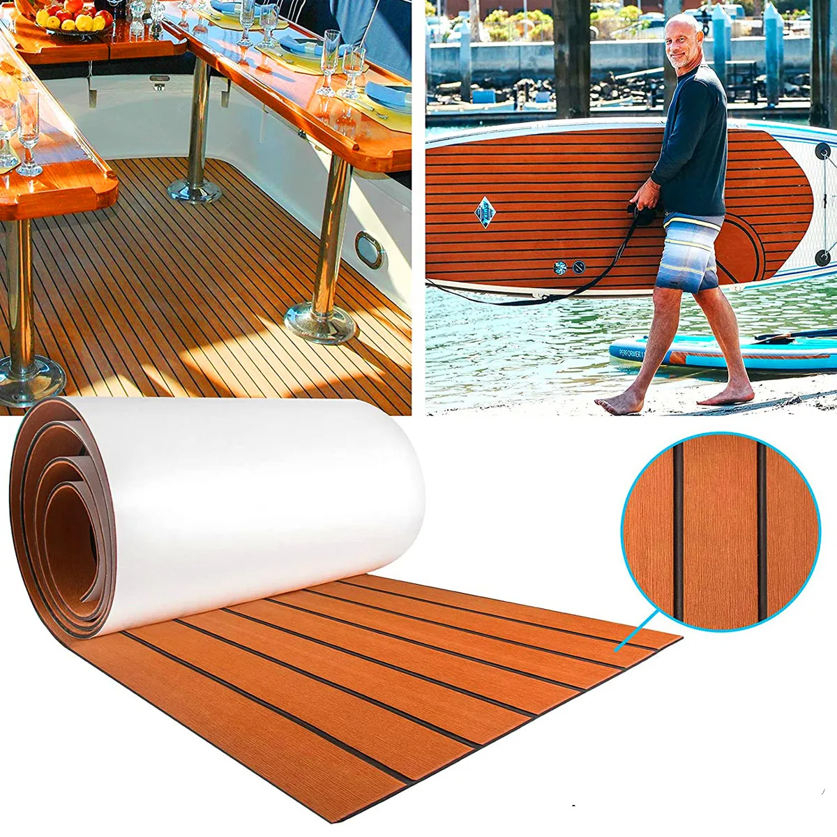 

95x36" Boat Flooring 2400x900c5mm Non-skid EVA Foam Teak Decking Sheet Light Grey Brown For Yacht Boat Marine Boat
