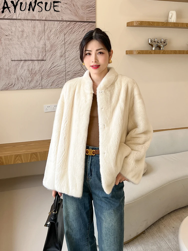 

AYUNSUE натуральная бархатная норковая куртка женская роскошная зимняя куртка из цельной норки для женской одежды высокого качества 2025 Кофта С Мехом