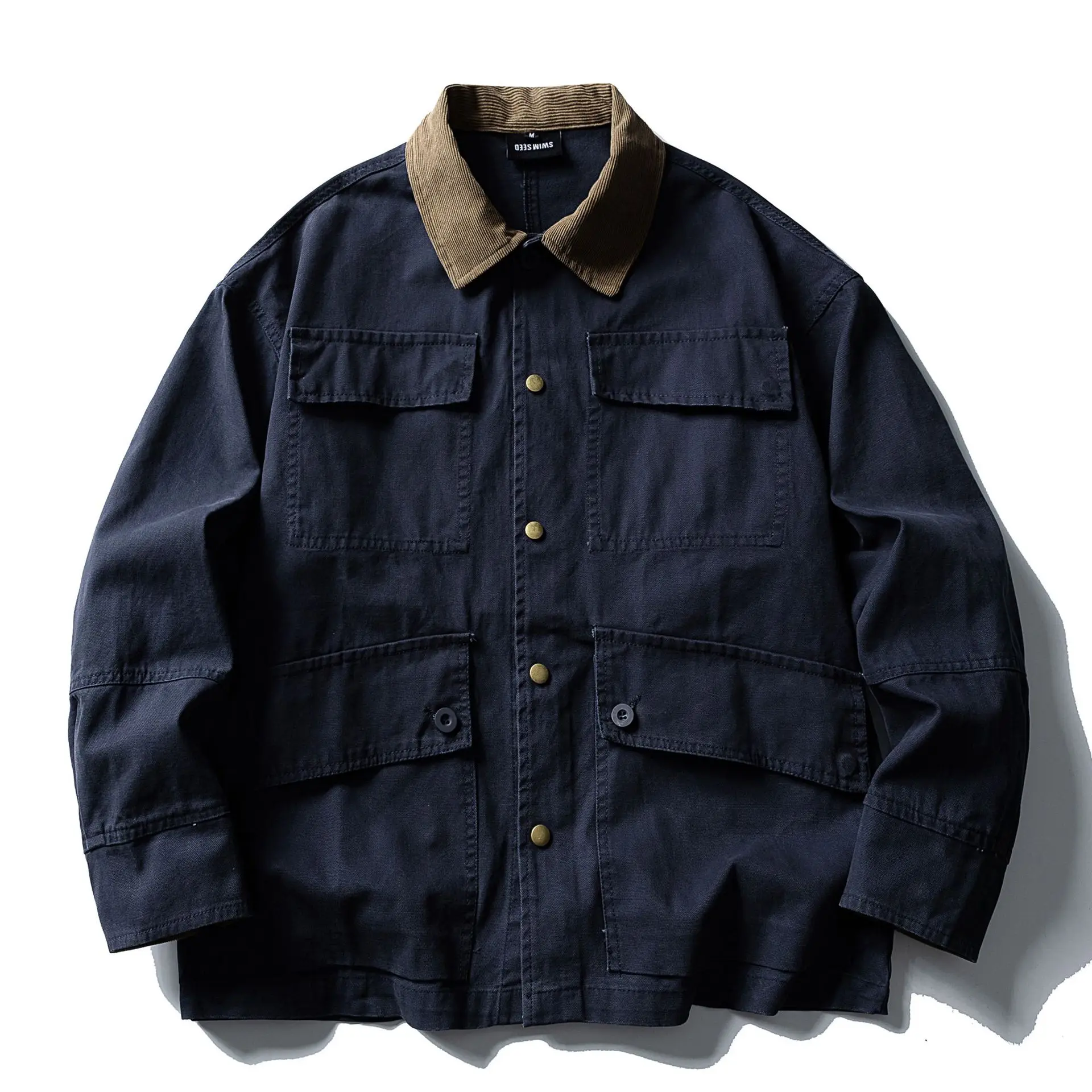 

Куртка Amekaji в японском стиле в стиле ретро с несколькими карманами, винтажная куртка унисекс из 100% хлопка, свободная куртка сафари с вельветовым воротником, модная