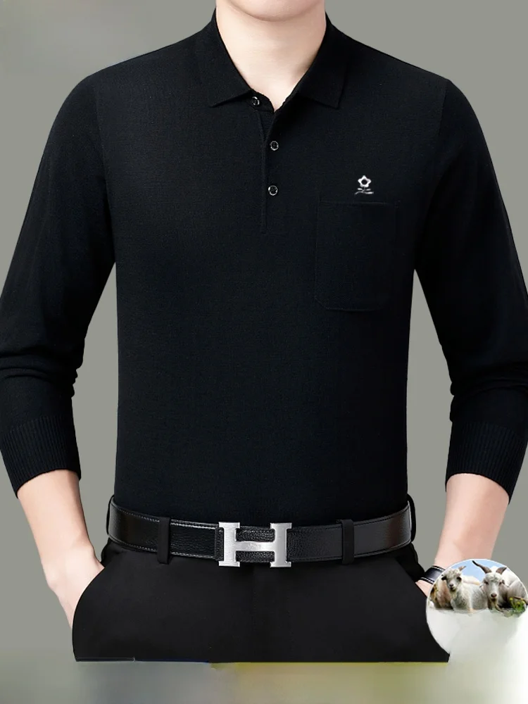 

Comfortable Pure Wool Knitwear irt Men's Thiened Winter Sweater Easy-to-wear Busin Sle Long Sve Crew Ne