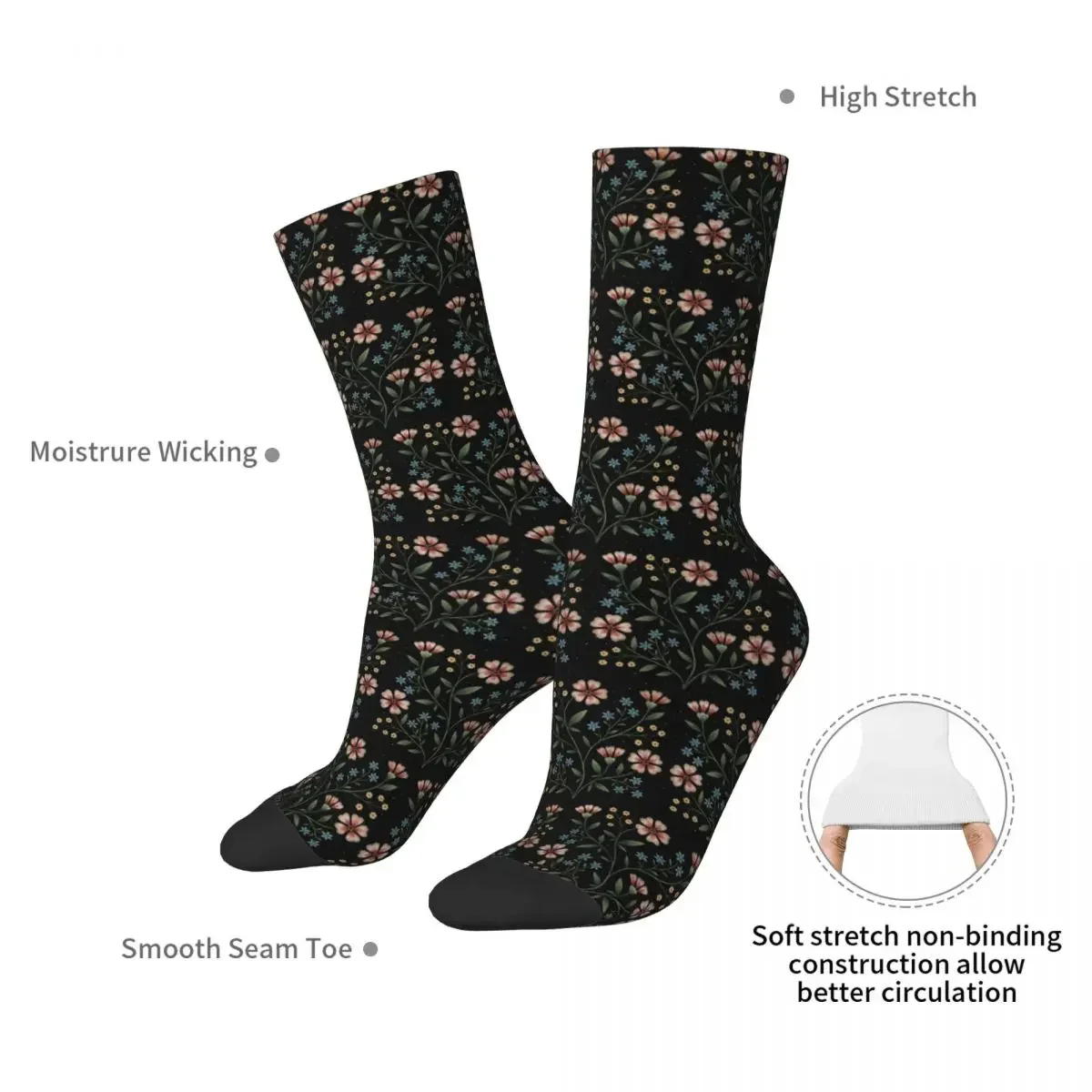 Flowers In The Night Socks Harajuku Super Soft Stockings All Season Long Socks Accessories for Man's Woman's Gifts