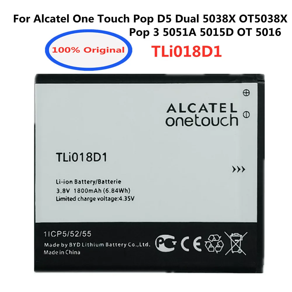 

Original 1800mAh TLi018D1 Battery For Alcatel One Touch Pop D5 Dual 5038x OT5038X Pop 3 5015D OT 5016 Bateria Batterij AKKU