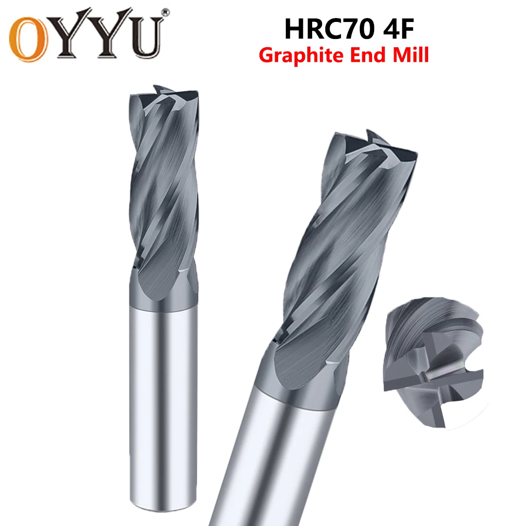 

OYYU HRC70 4 Flutes Coated Milling Cutter Endmills Carbide End Mill Router Bit for Graphite CNC 1-12mm 50L-150L CNC Metal Steel