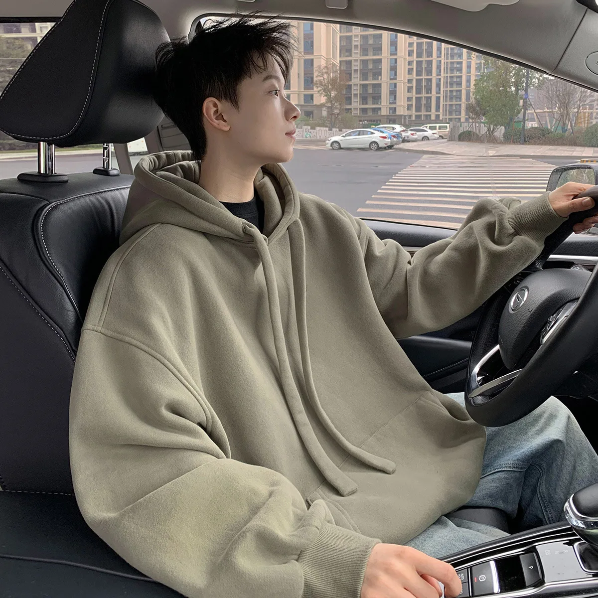 

Men's Autumn Winter Solid Hoodie Fleece Lined Loose Comfortable Hooded Sweatshirt