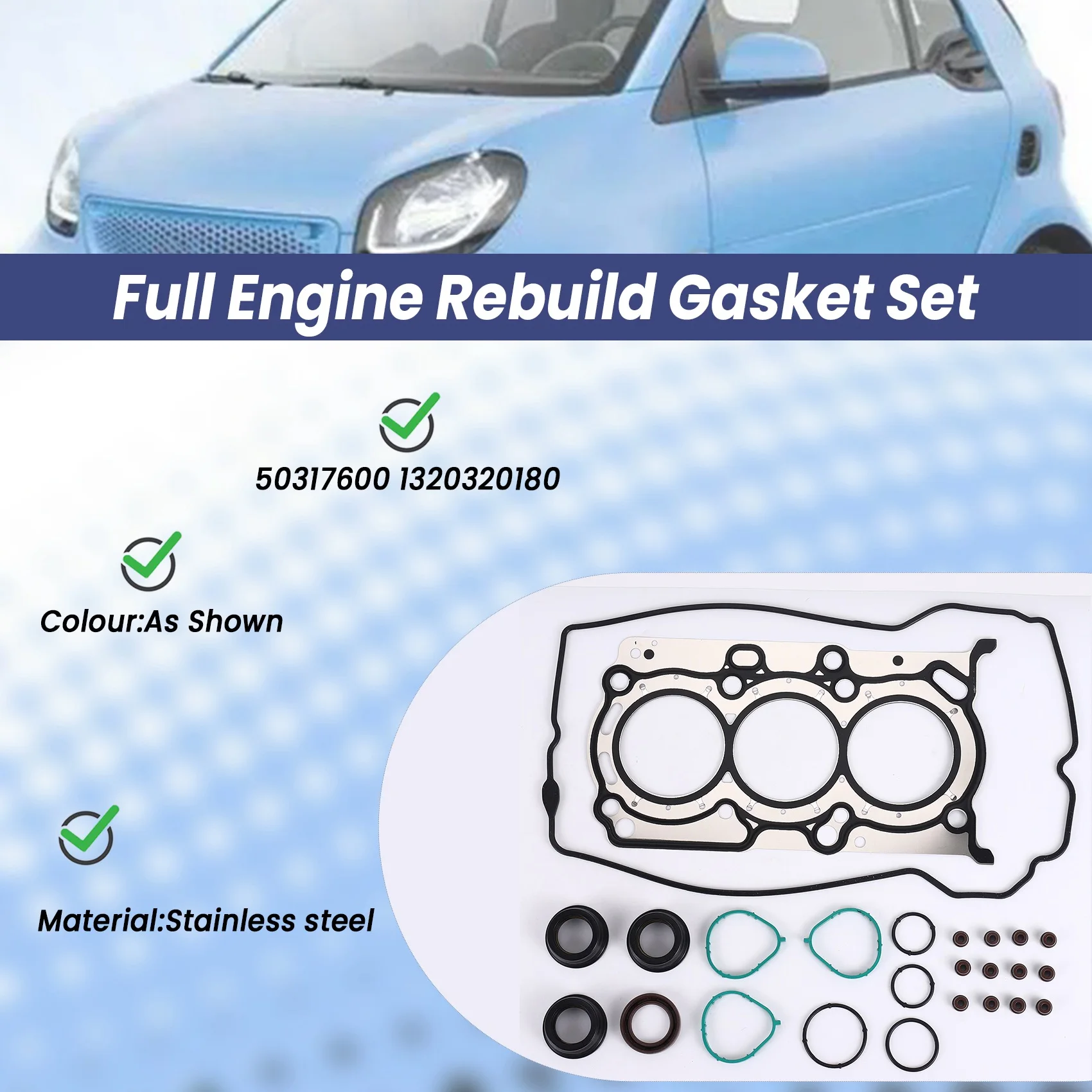

Car Full Engine Rebuild Gasket Set 50317600 1320320180 For Smart Fortwo Cabrio 451 2007-