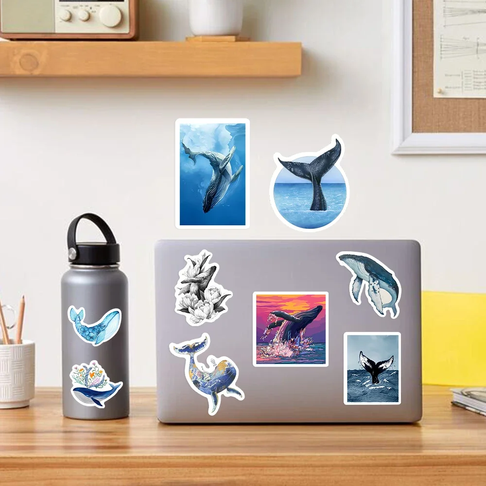 Aesthetic Whale Stickers Ocean Watercolor Art DIY Toy Gift Graffiti Decal for Phone Luggage Laptop Bottles Scrapbook Waterproof