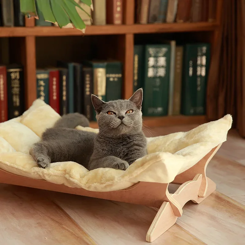 Wooden Cat Hammock Can Be Washable Cat Bed Mats Soft House Sleeping Cats Sofa Comfortable Pet Products Supplies Accessories