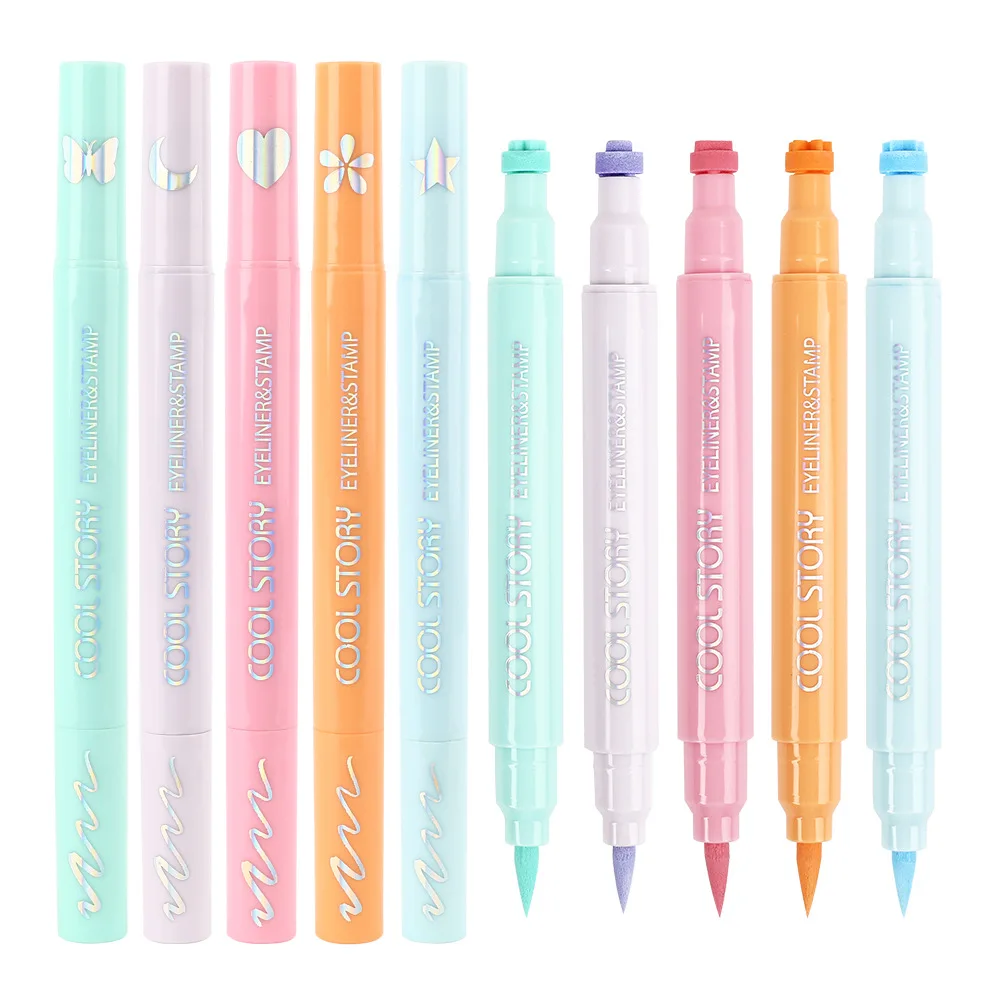 Juego de lápiz delineador de ojos colorido, 5 uds., delineador de ojos con sello de doble punta, larga duración, secado rápido, resistente al agua, resistente al sudor para maquillaje de fiesta y Festival