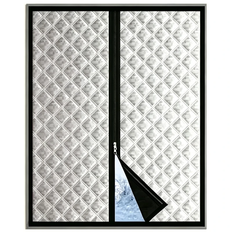 Zipper Thermal Window Curtain Winter Windproof Cold‑Proof Cotton Window Film Hook&Loop Easy Install Keep Warm Custom Size