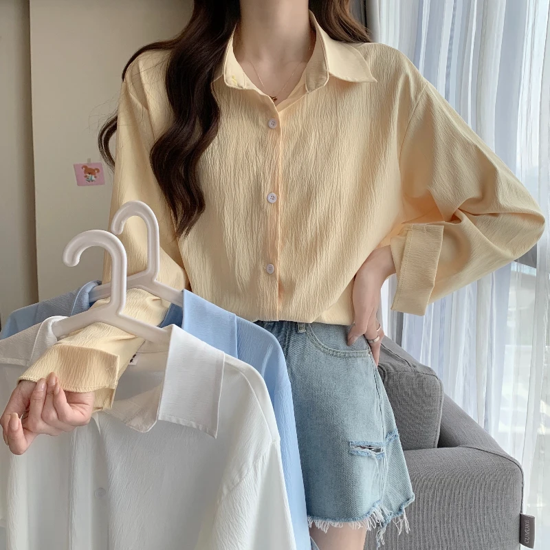 

Long Sleeved Casual Shirts for Women 2025 New Spring Light Blue Shirt Women's Clothes with Many Korean Reviews Office Wear Women
