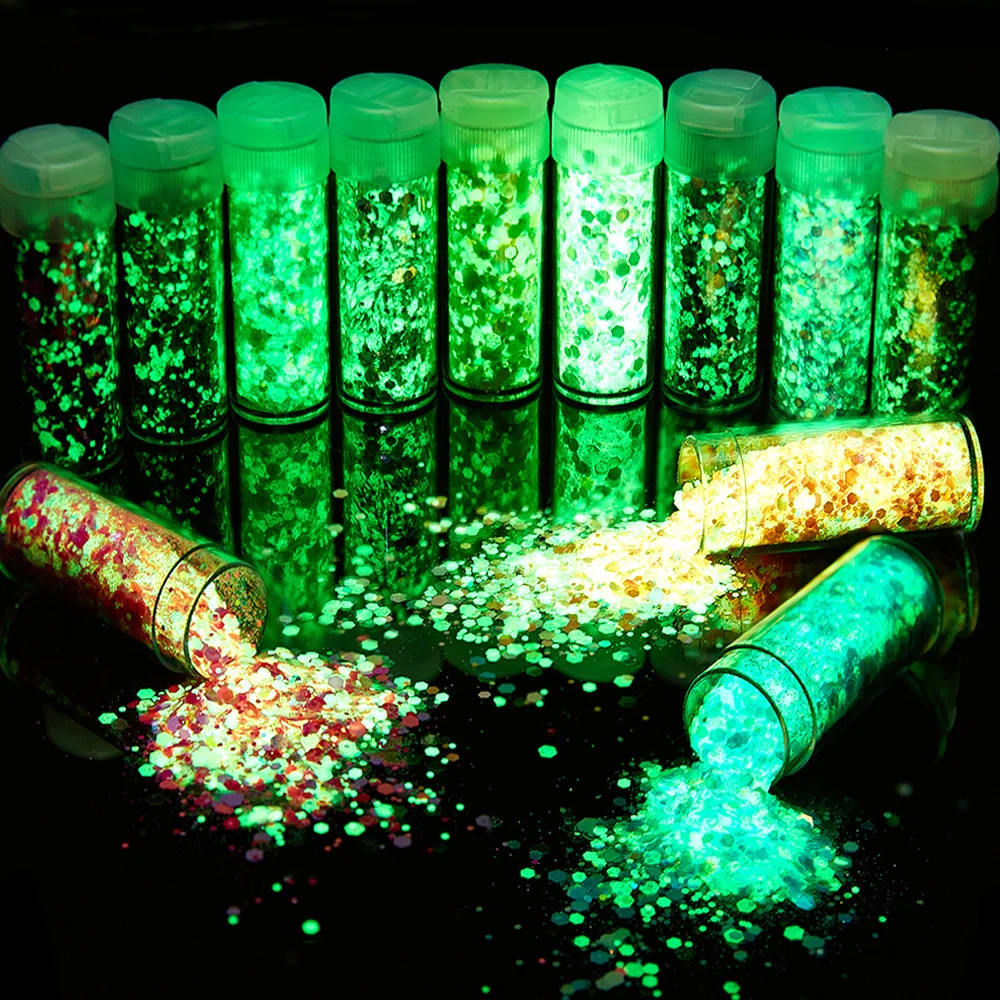 1Bottle Luminous Powder Sequins Glow In The Dark Nail Glitter Powder Filler Epoxy Resin Mold Filling Decoration Jewelry Supplies