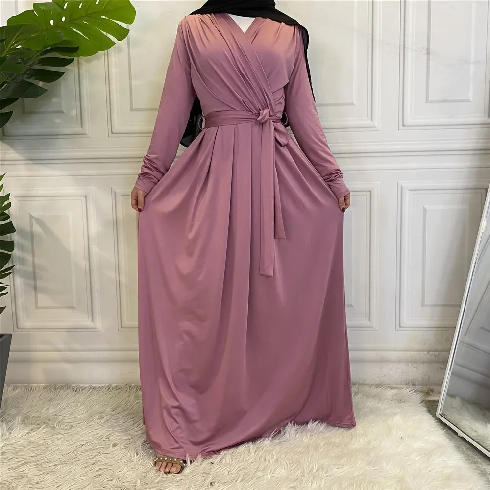 

Lace-up Long Muslim Dress Women Arabia Simple Muslim Maxi Dresses for Women Dubai Abaya Elegance Kaftan Femme Musulman Vestidos