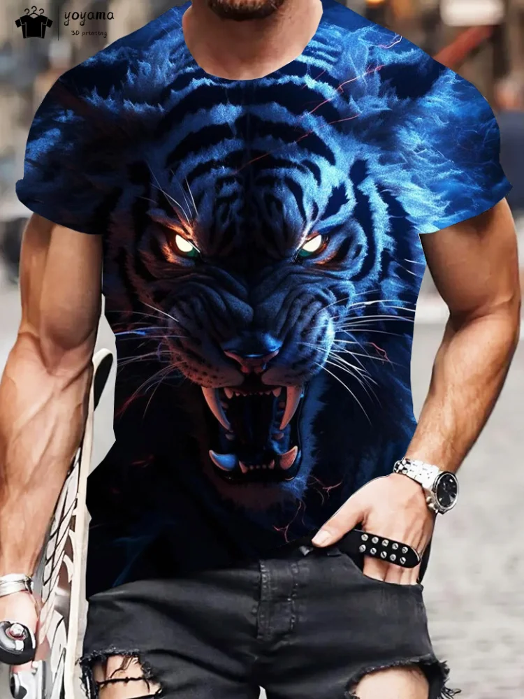 

Новая мужская футболка с 3D львом, летняя уличная мужская одежда, модные мужские топы с круглым вырезом, повседневная мужская футболка большого размера с коротким рукавом