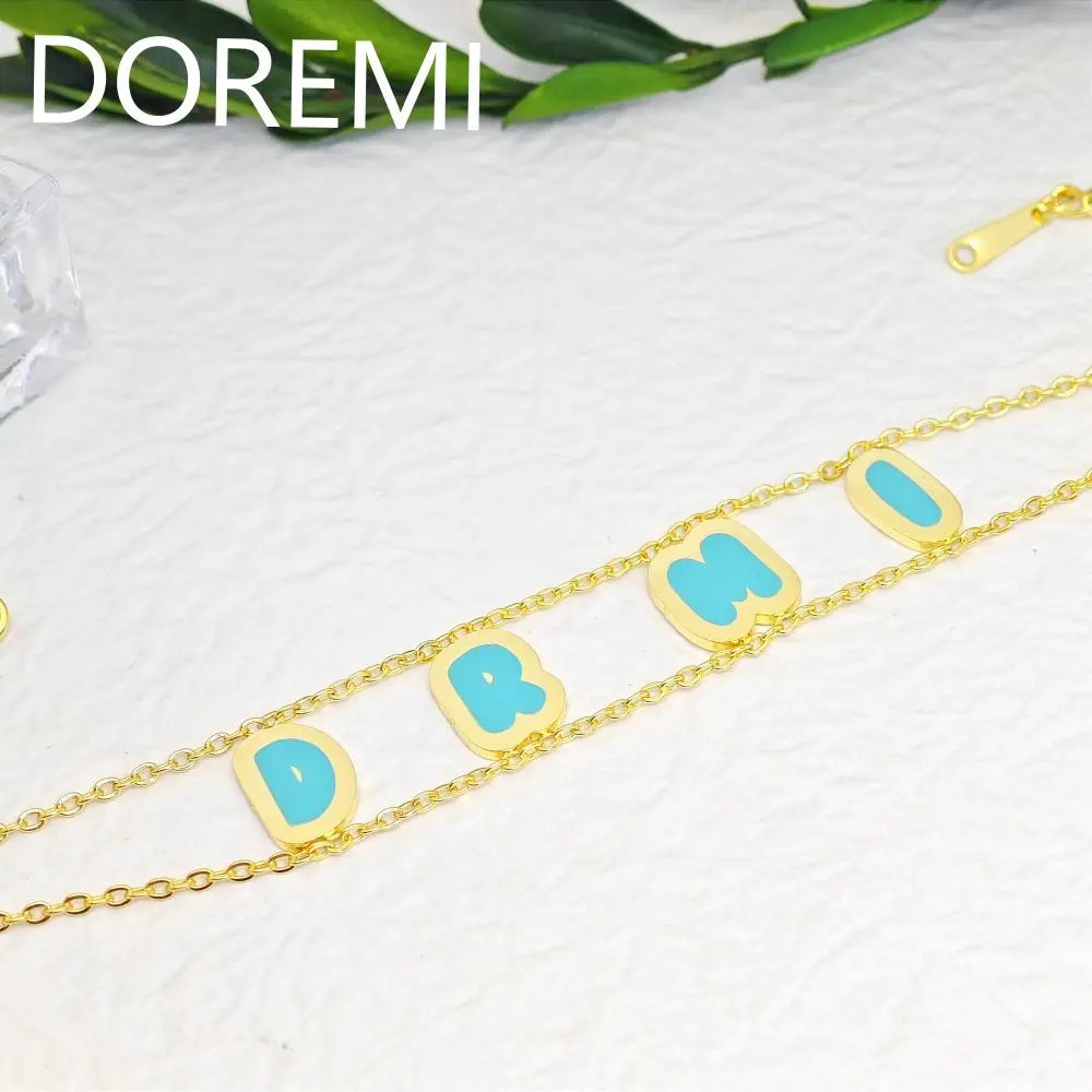 

DOREMI 9mm Double Layor Chains Bracelet Multi Enamel Colorful Initial Letters Name Choker Bracelet