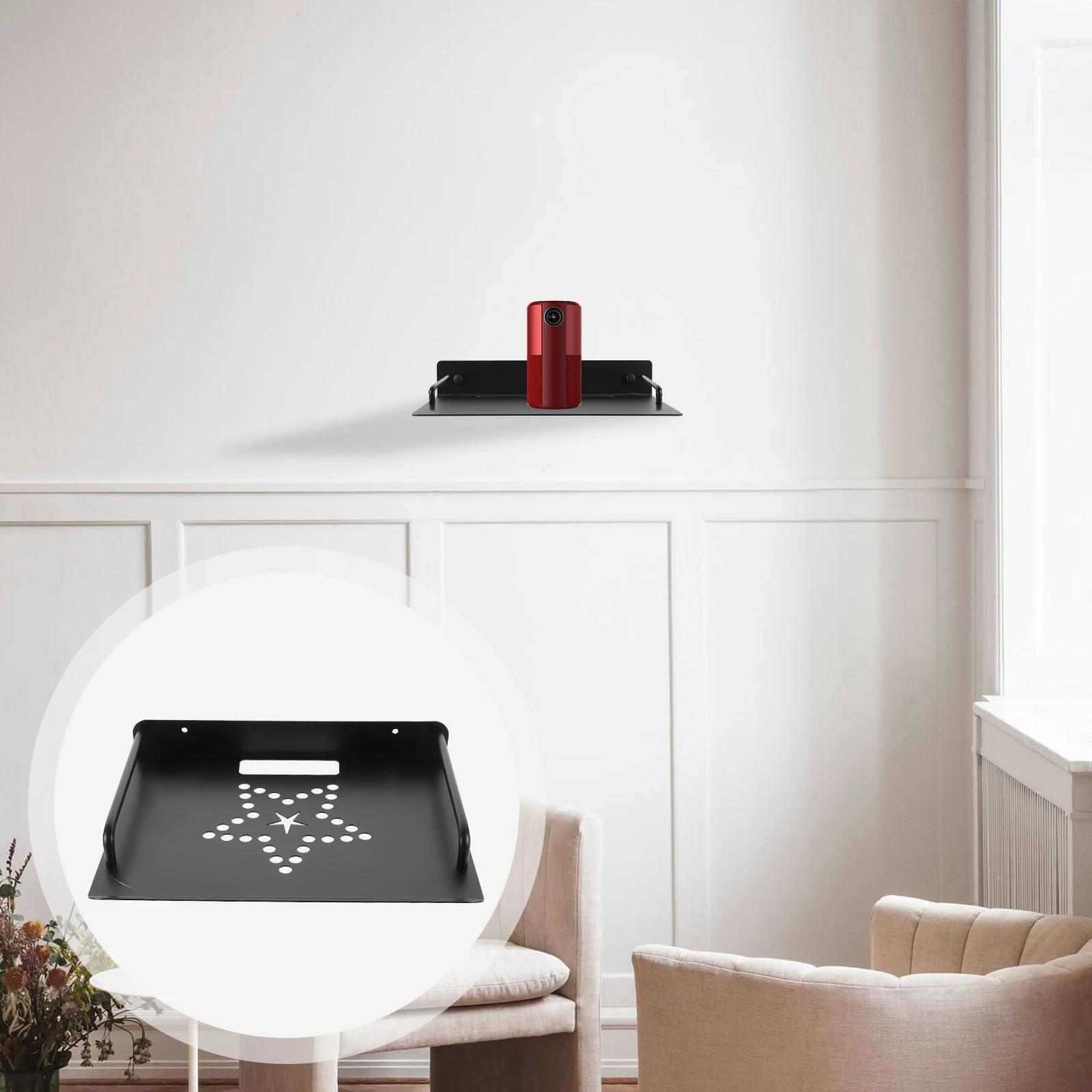 

【】Projector Shelf Wall Mounted Metal Router Holder Cable Box Mount Floating Stand Storage Rack For Dvd Modem Remote Wall