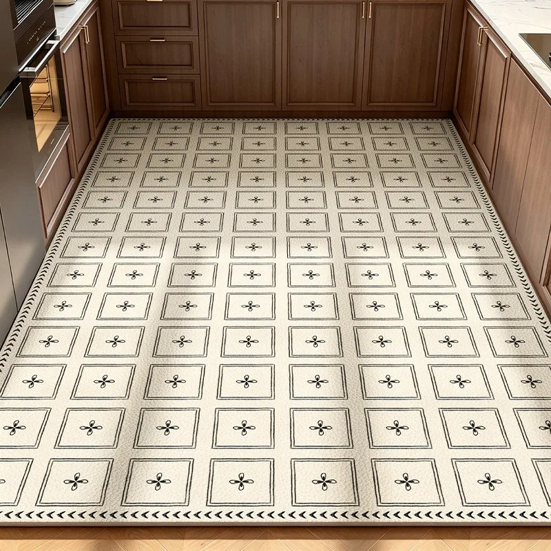 Kitchen Carpet PVC Waterproof Non-slip Oil-proof Leather Floor Mat Minimalist Geometric Pattern Rug Large Size Home Decor Rugs