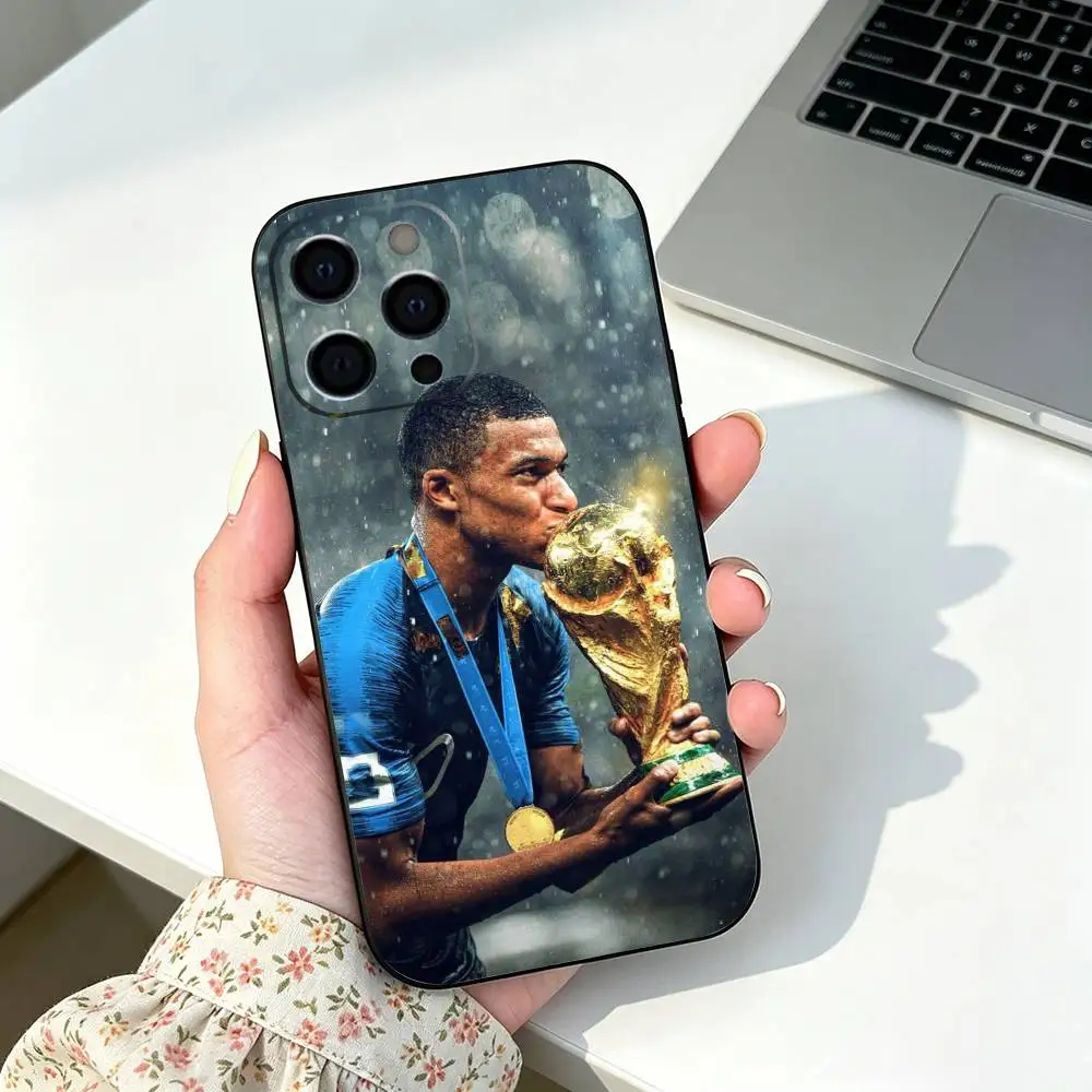 Football Star K-Kylian M-Mbappe Phone Case For iPhone 12 13 14 15 16 17 Pro Max, Lightweight and practical Soft Black Cover