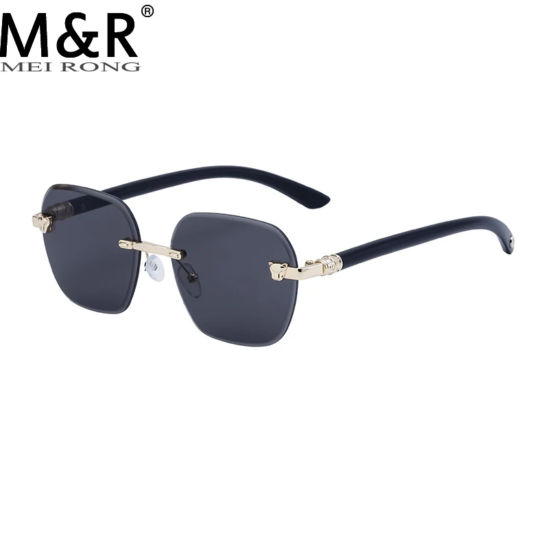 

2024 Fashion Men's Square Sunglasse Personalized Metal Imitation Wood Grain Eyeglass Frame Retro Gradient Borderless Sunnies