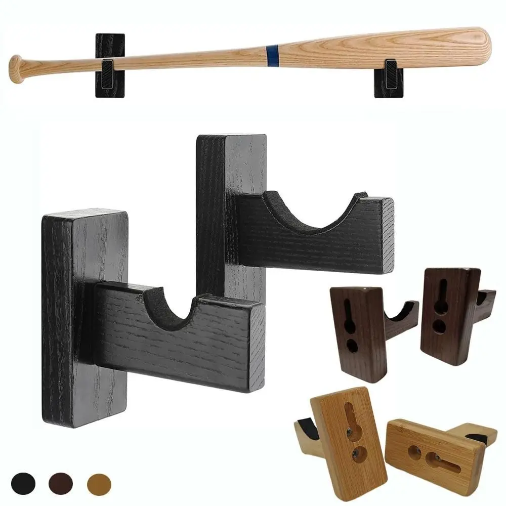 Soporte para estante de exhibición, soporte para bate de béisbol con tornillos, palo de Hockey de palo de Softball, colgador de montaje en pared portátil de madera, 2 uds.