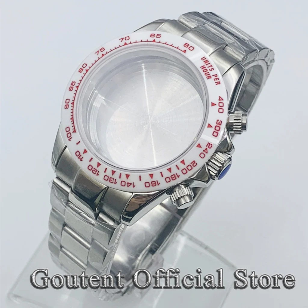 

Goutent 39mm White Sapphire Crystal Quartz Stainless Steel Watch Strap Watch Case Fit VK63 VK64 Movement Watch Accessories