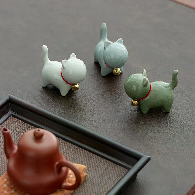 クリエイティブセラミックス キュートな子猫の置物 動物 マイクロランドスケープ ティーペット 室内デスクトップ装飾品 ティーセットアクセサリー ティープレイ