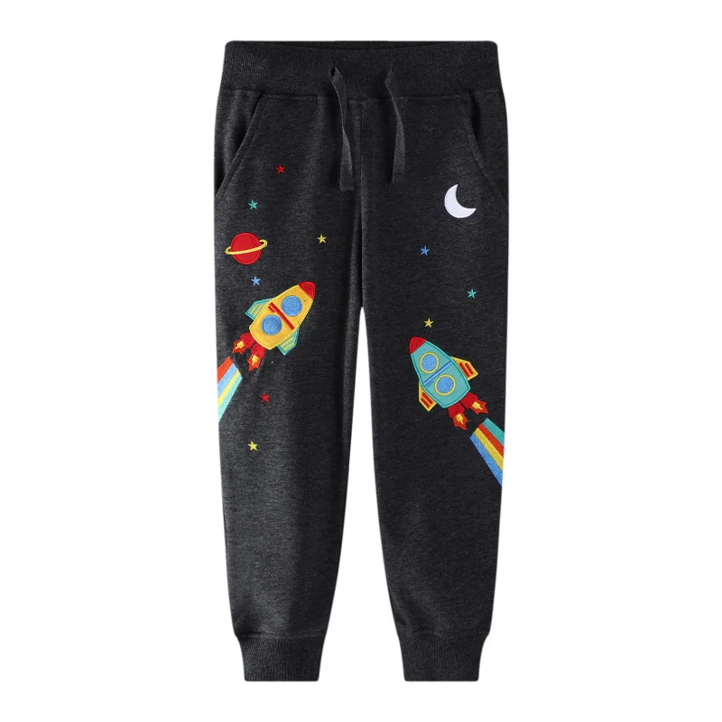 

Jumping Meters Rockets Boys Girls Sweatpants Long Pants Embroidery Autumn Spring Baby Trousers Drawstring Children's Full Pants