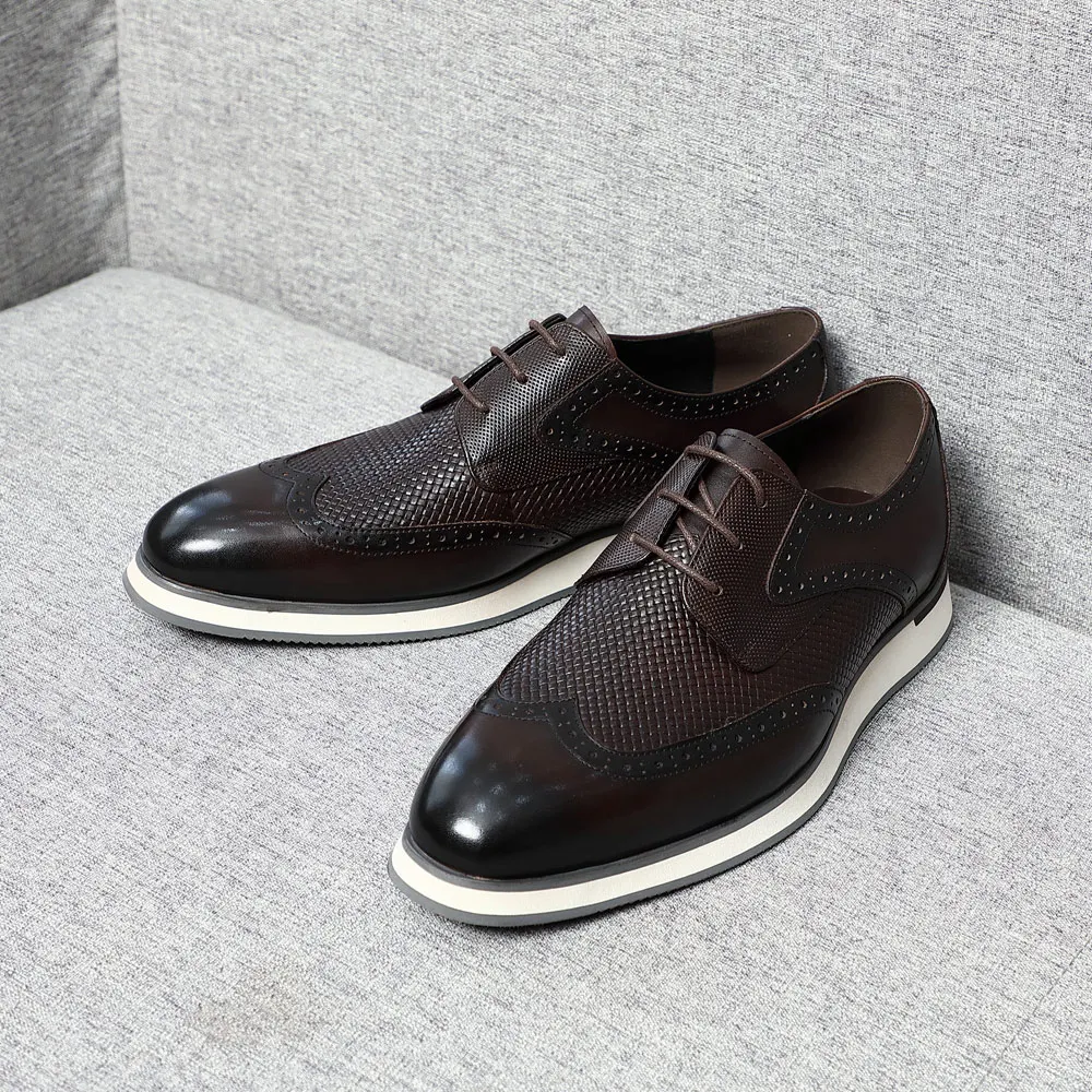 Luxury Handmade Men Dress Shoes Cow Genuine Leather Lace-up Print Black Coffee Office Career Derby Shoes Men Leather Original