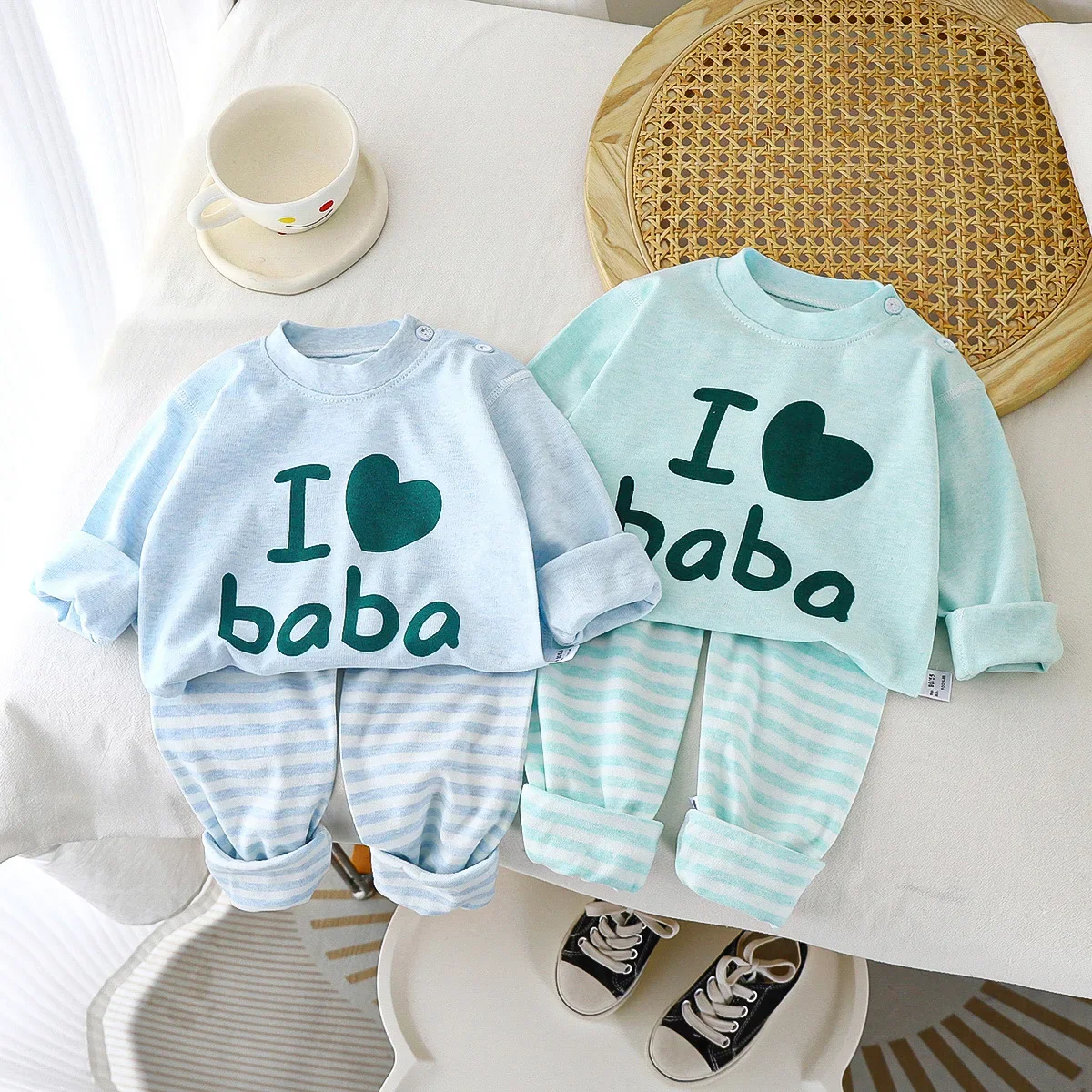 New 2024 Kids Boys Girls Warm Pajamas Letter Long Sleeve T-Shirt Tops + Long Johns Toddler Baby Autumn Underwear Clothing Sets