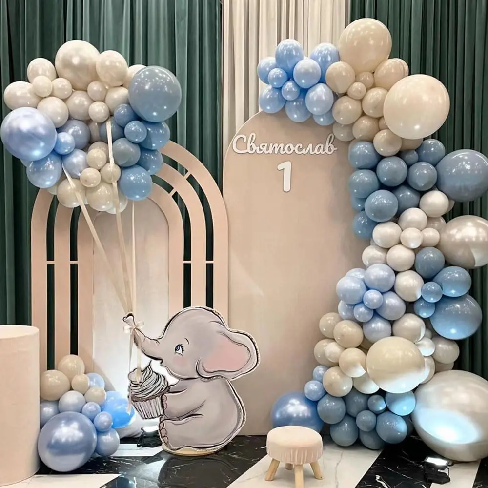 127Pcs 더스티 블루 화이트 모래 풍선 아치 갈 랜드 키트 생일 곰 테마 베이비 샤워 성별 공개 신부 웨딩 파티 장식