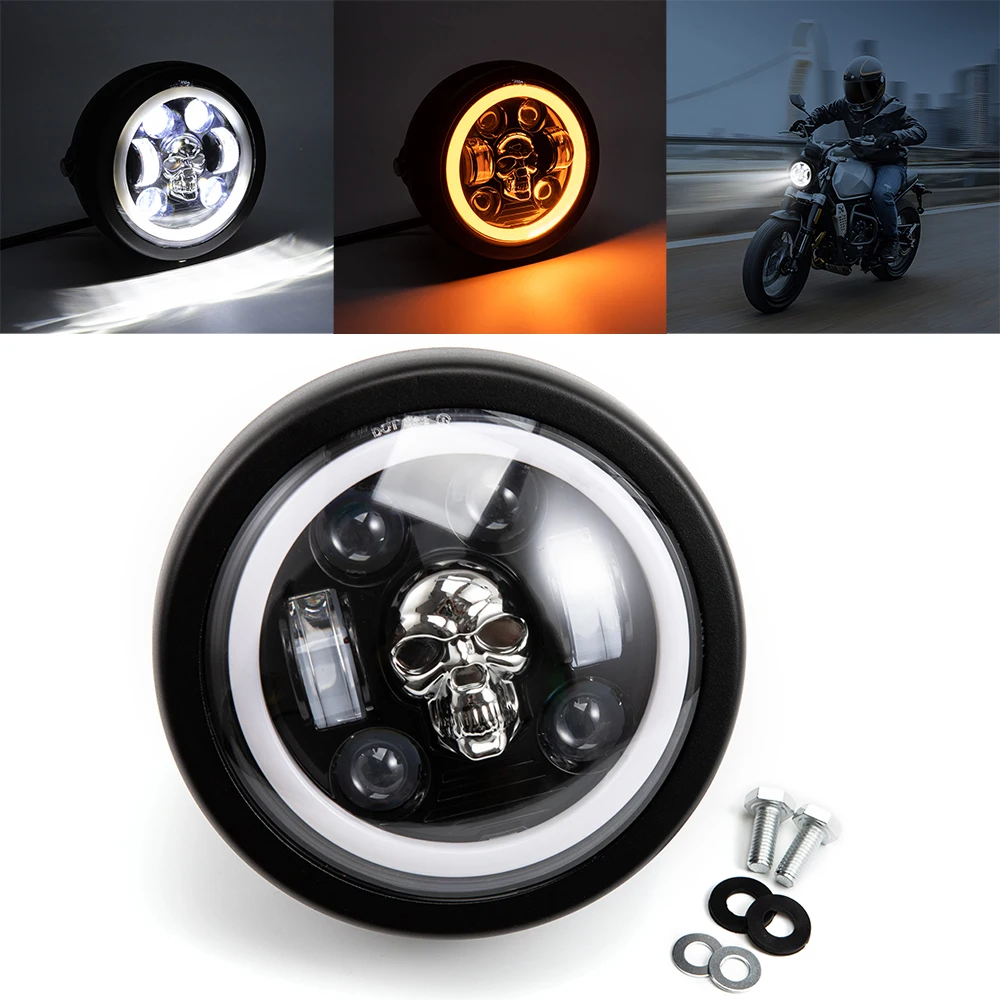 Faro LED para motocicleta de 6,5 pulgadas, faro Retro Halo DRL para motocicleta Honda cb 400 sf C70 Keeway Superlight 125 Kawasaki vn900