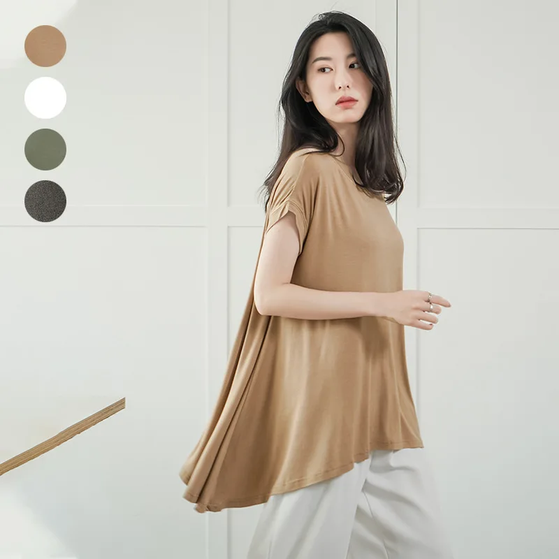

Japan Rakuten 4 Colors Spring Summer New Women's Fashion Oversized Mid-length T-shirt Dress Ladies Solid Color Round Neck Top