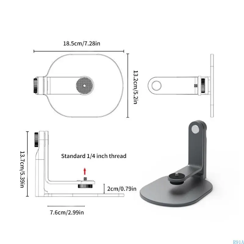 R91A 데스크탑 프로젝터 360도 회전 1/4 "스크류 마운트 홈 및 사무실 프로젝터 홀더에 맞게 조절할 수 있습니다.