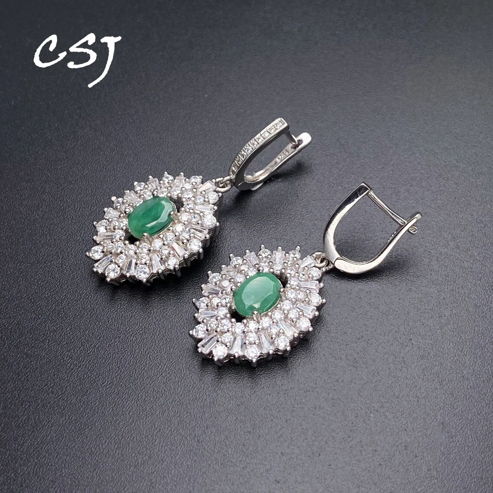 

Elegant Natural Emerald Dangle Earrings 925 Sterling Silver Gemstone 5*7mm 1.5CT for Women Party Christmas Fine Jewelry Gift