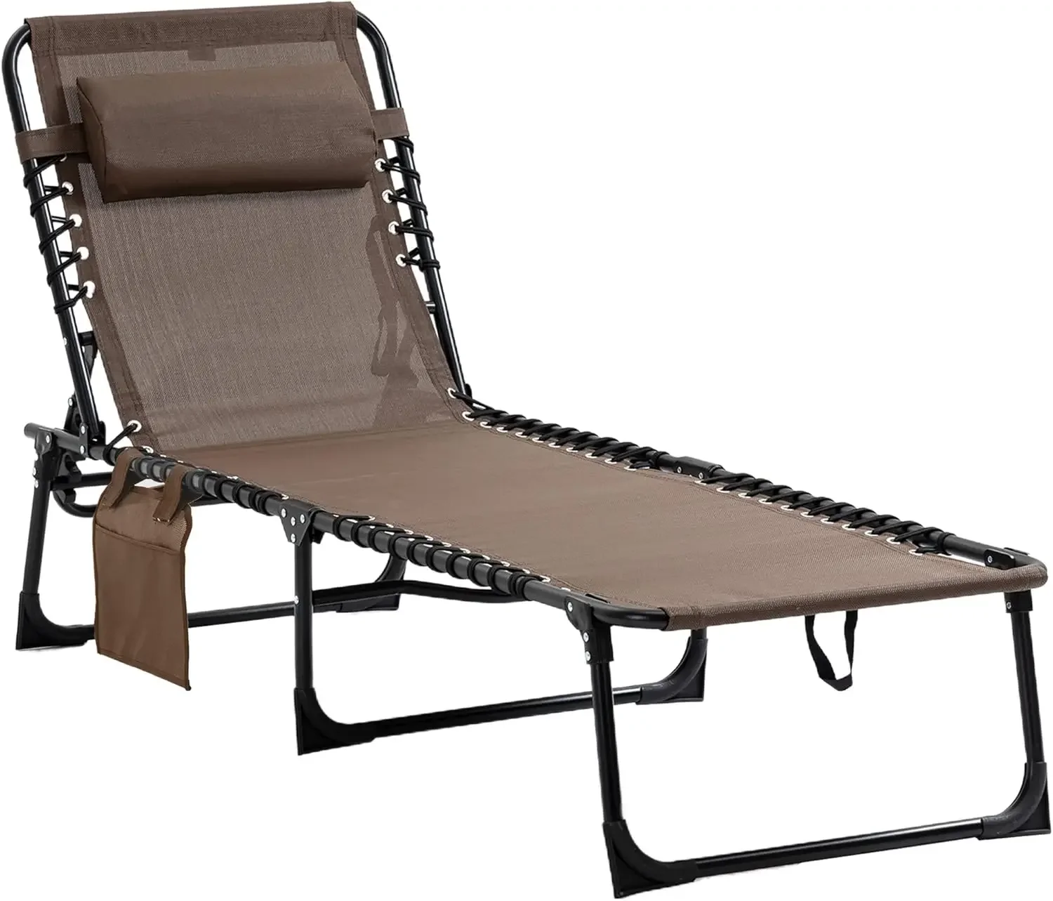 

Reclining Chaise Lounge Chair, Portable Sun Lounger, Folding Camping Cot With Adjustable Backrest And Removable
