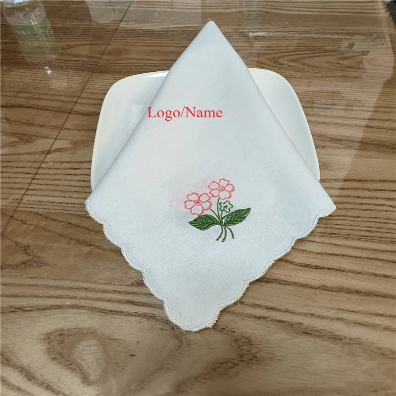 12 قطعة اسم مطرز مخصص/الشعار مناديل قطنية ومناديل