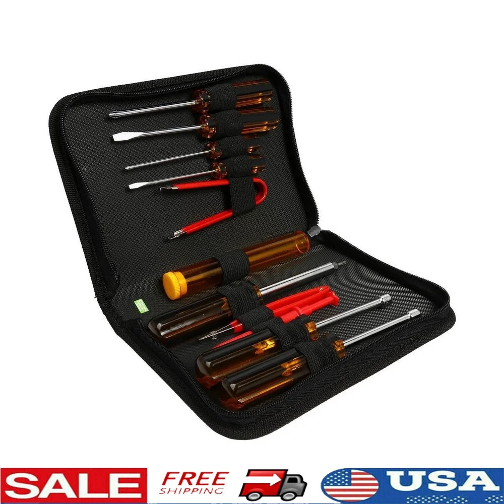 

11 Piece PC Computer Repair Tool Kit with Portable Zippered Case Nut Drivers Screwdrivers Tweezers Parts Retriever Chip