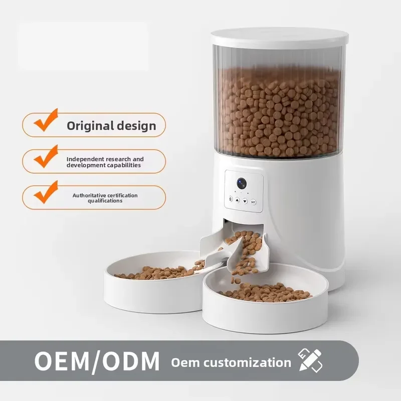 Automatic Pet Feeder Double Bowl ABS Material Smart Translucent Design for Dogs and Cats Modern Round Shape Food Dispenser